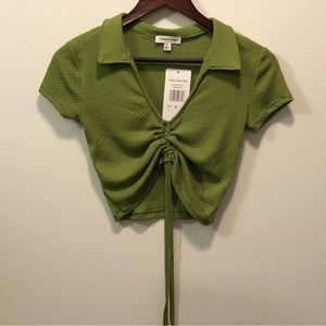 Stitch & Pine Collar Short Sleeve Waffle Knit Crop Top Peridot New S